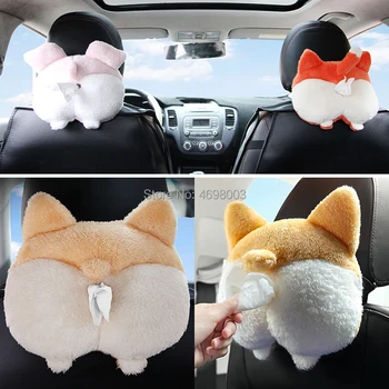

Cartoon Corgi Home Office Car Hanging Paper Napkin Tissue Box Cover Holder cosplay props Plush Portable Paper Boxes