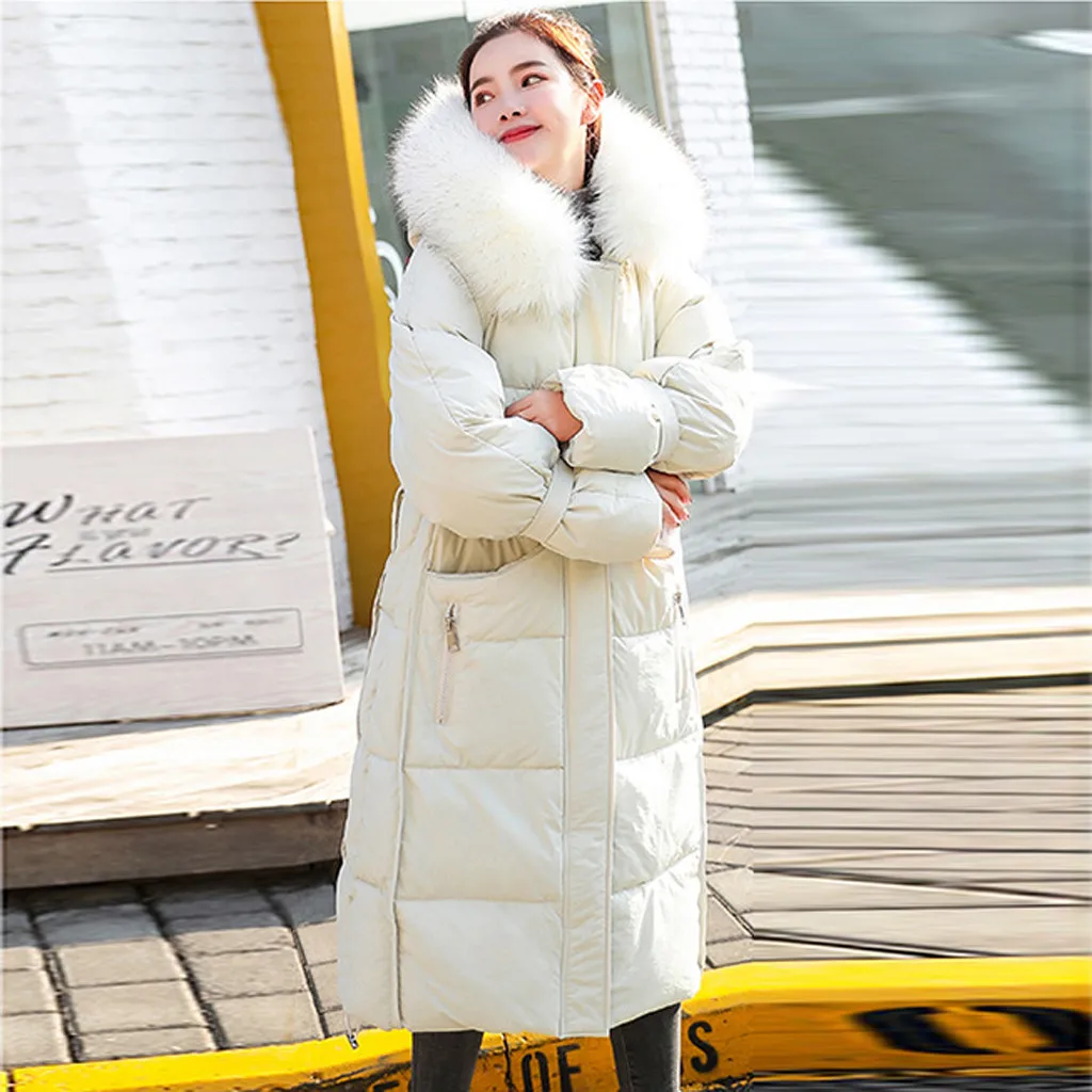 Women Winter White Skiing Jackets Fur Collar Hooded Parka Coats Plus Size Ladies Blue Warm Clothing Outerwear Snow Wear