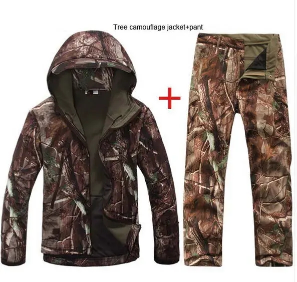 Камуфляжная одежда для охоты, Акула, кожа, мягкая оболочка, скрытень Tad V 4,0, уличная Тактическая Военная флисовая куртка+ униформа, штаны, костюмы - Цвет: Leaves