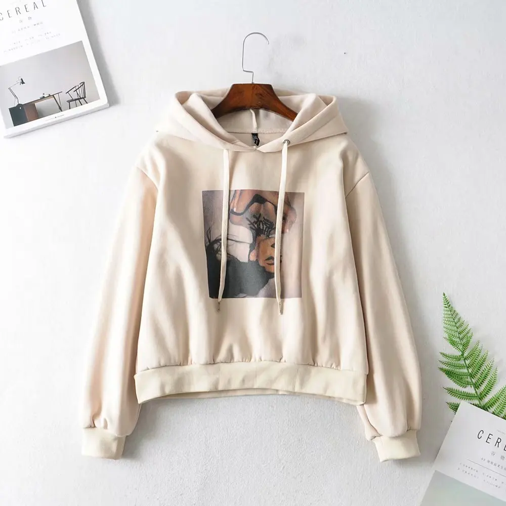  2019 Women fashion beauty picture print casual hooded fleece sweatershirts ladies long sleeve leisu