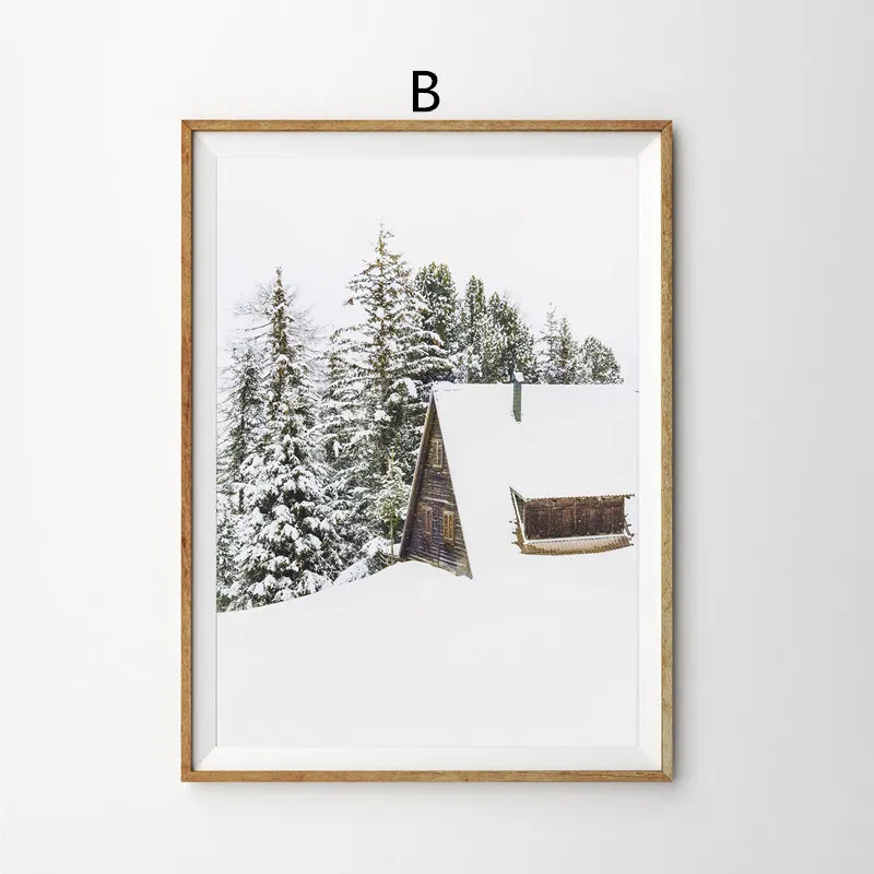Олень в снежной зимней елке плакат скандинавские настенные художественные картины на холсте настенные картины для гостиной украшения дома Рождественский Декор - Цвет: B