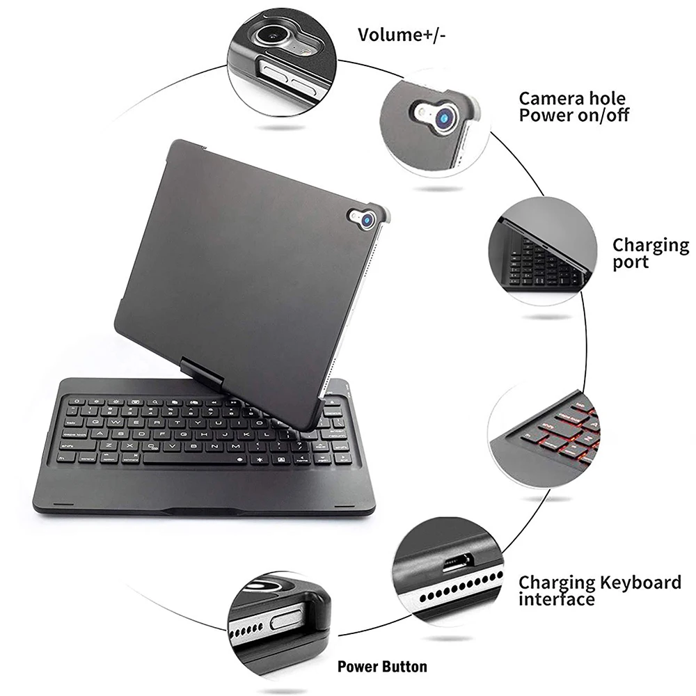 Funda para iPad Pro 11 10,5 9,7 7 Color retroiluminada 360 rotacio teclado inalámbrico Bluetooth para iPad 2018 2017 6th 5th Air 1 2 3 - 5