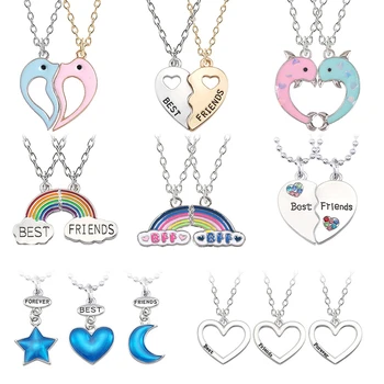 Trendy Best Friends Pendant Necklace Rainbow Broken Heart Necklace For Women Chain BFF Friendship Jewelry