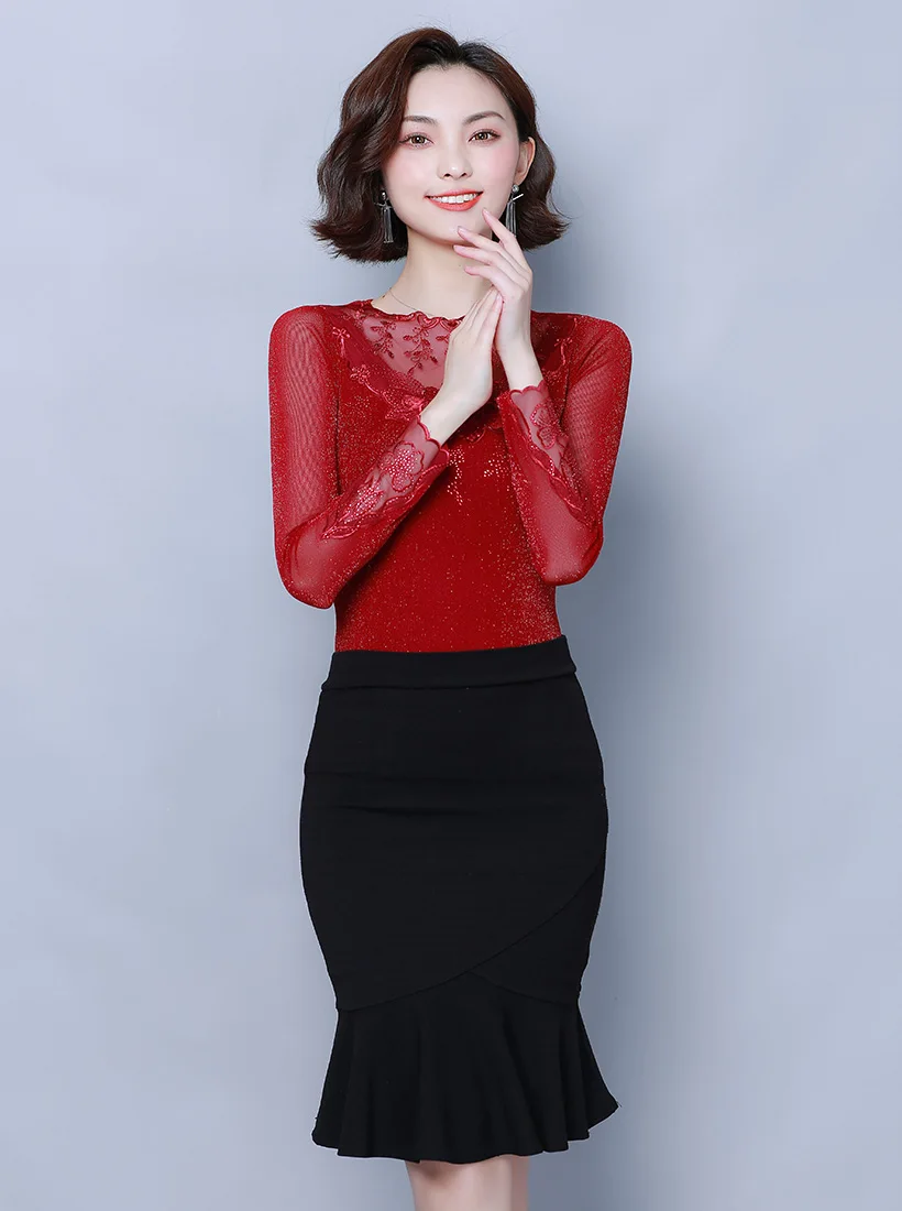 Женские blusas mujer de moda Осенняя Сетчатая футболка с длинными рукавами модная повседневная открытая футболка Женские топы и рубашки