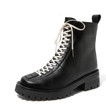 

Motorcycle Ankle Snow Boots Wedges Female Lace Up Platforms Autumn Split Leather Oxford Shoes Botas Mujer