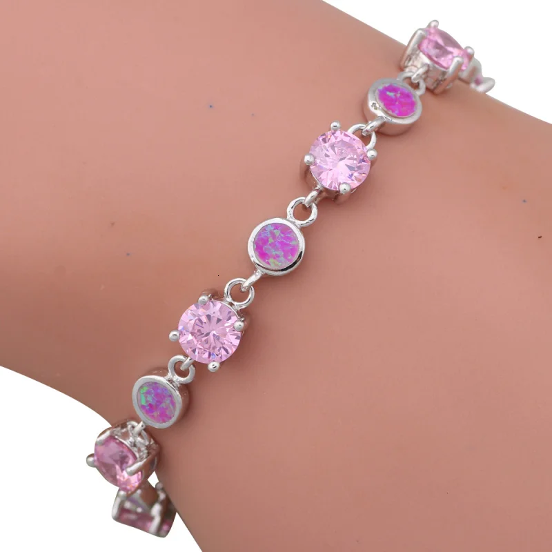 Rolilason AliExpress розовый циркон Розовый создания огненный опал 925 серебро штампованное украшение Браслеты Для женщин OBs090