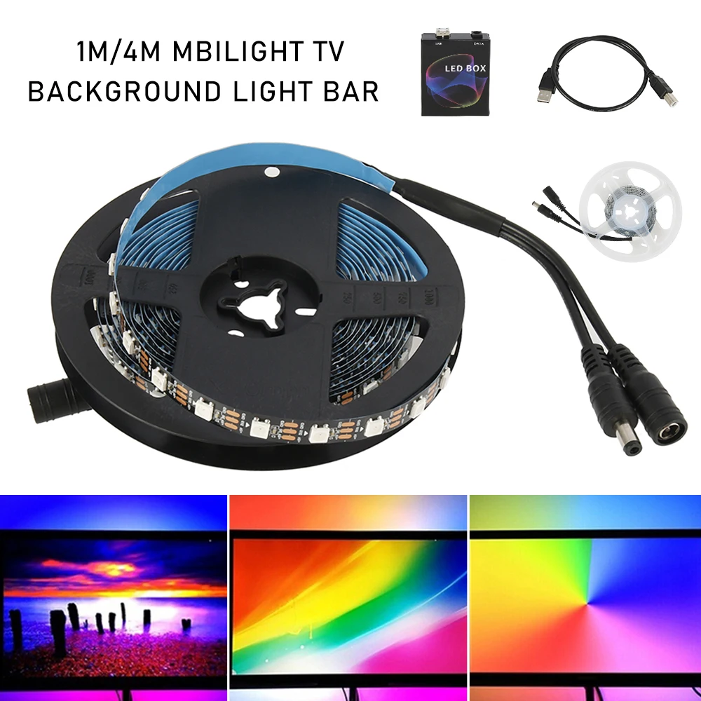 

5V LED Strip 1M 4M 5050SMD RGB Diode Tape 120Degree Flexible Strip Light for TV Backlight PC Screen Background Lighting UK Plug