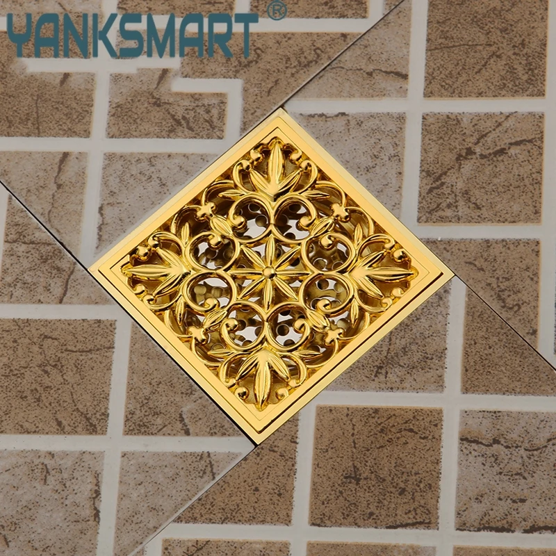 Luxury Bathroom Gold Floor Drain Artistic Pattern Drains Cover Escorredor Dragon Shower Drain