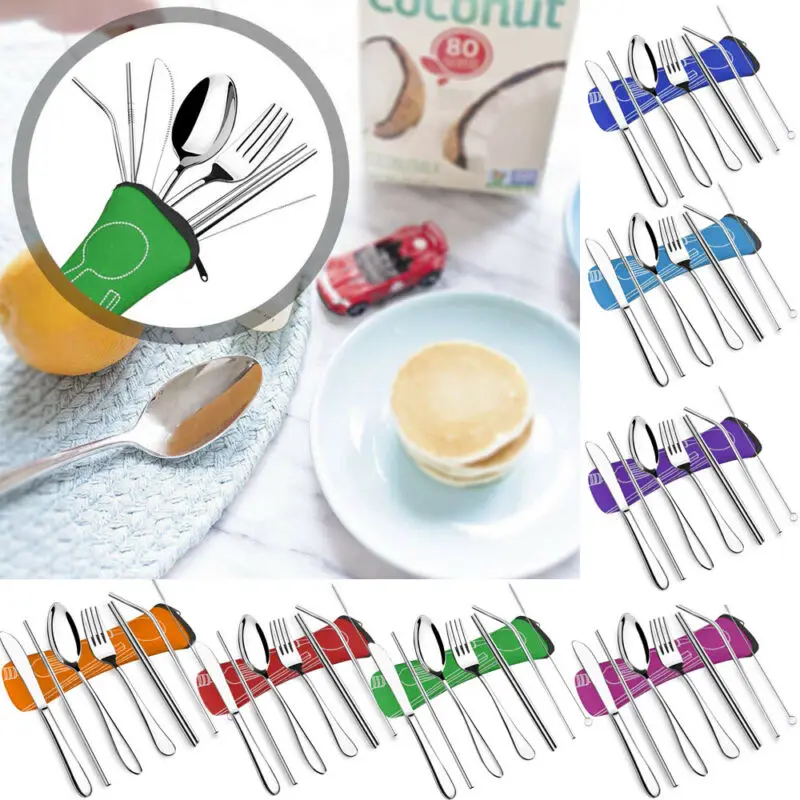 Cutlery Reusable Metal Straw Tableware Dinnerware Set Spoon Portable Stainless Steel Cutlery Tableware Dinnerware Set