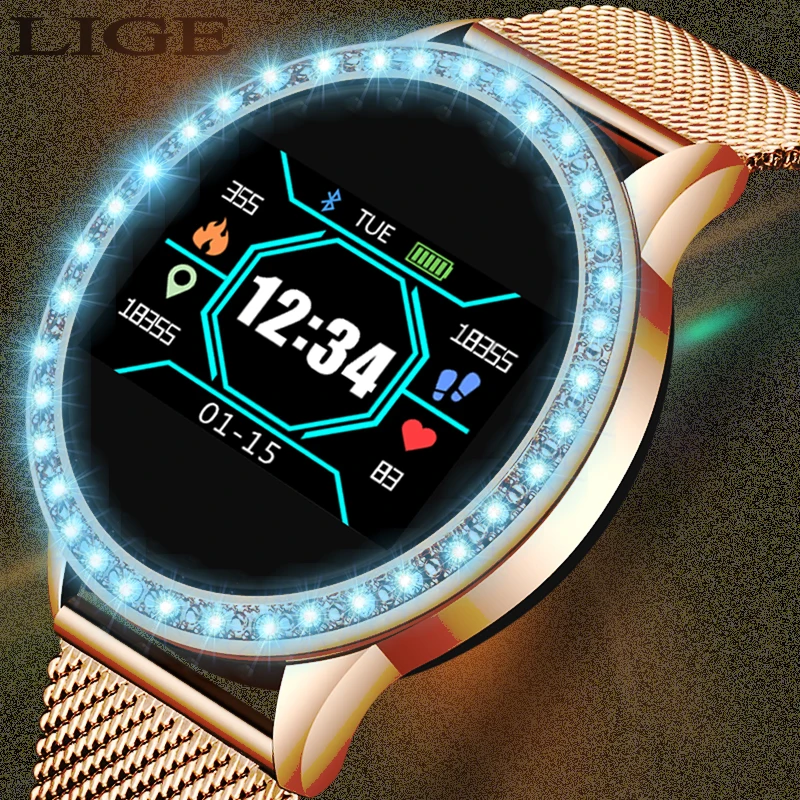 

LIGE Ladies Smart Watch Women Blood Pressure Heart Rate Monitor Fitness tracker Sport Smart Band Alarm clock reminder Smartwatch
