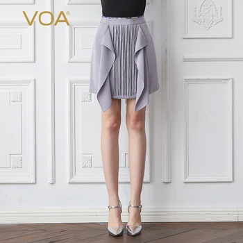 

VOA 36mm Important Elasticity Silk Printed Medium Waist Stereo Flip da tiao Short Purplish Grey Base Skirt C600