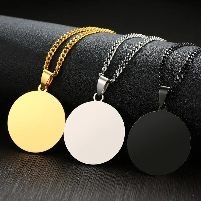 Vnox Free Custom Engraving Name Love Logo Info Coin Necklaces for Women Man with Stainless Steel Free Chain 24"| | - AliExpress