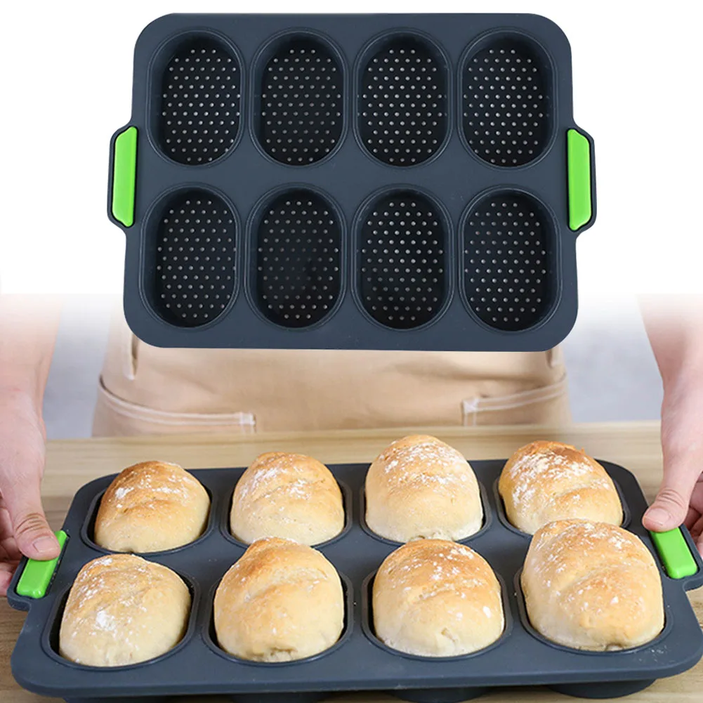 

8 Grids Non-stick DIY Good Flexibility French Heat Resistant Hamburger Easy Release Baking Bread Mold Silicone Home Practical