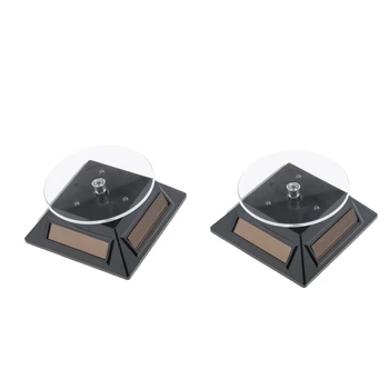 

2x Solar Powered 360 Degree Rotating Display Stand LED Light Turntable Black