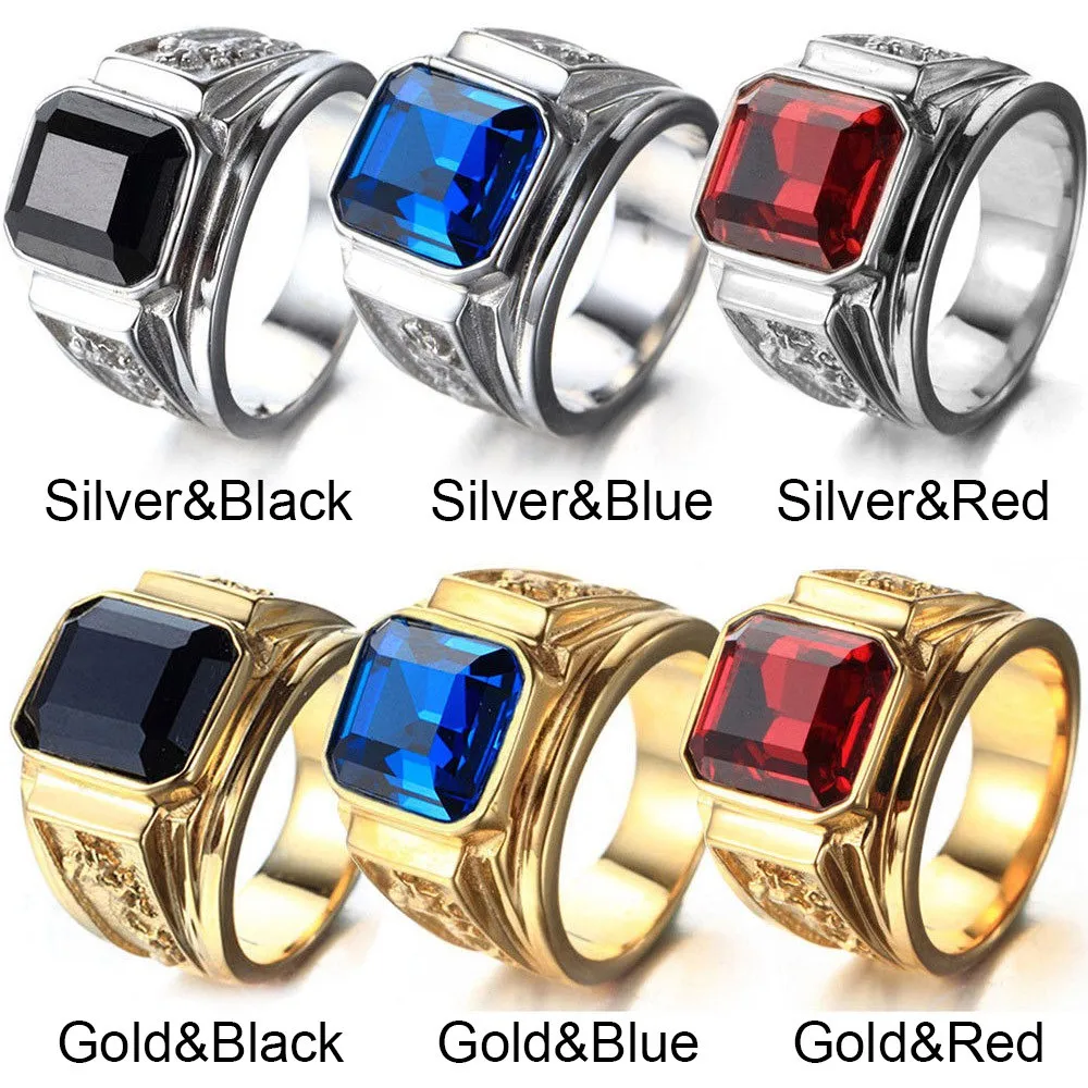 

Fashion Vintage Blue Crystal Ring Hip Hop Punk Rock Gold Color Dragon Rings for Men Women Vintage Wedding Engagement Rings