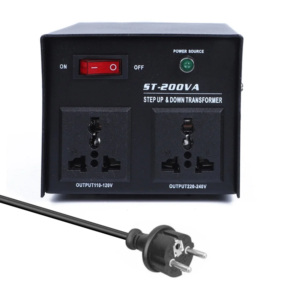 EU Plug AC 220V 100V 200W Трансформатор повышающий понижающий силовой трансформаторная ЭДС регулятор конвертер прибор преобразователь напряжения - Цвет: EU Plug