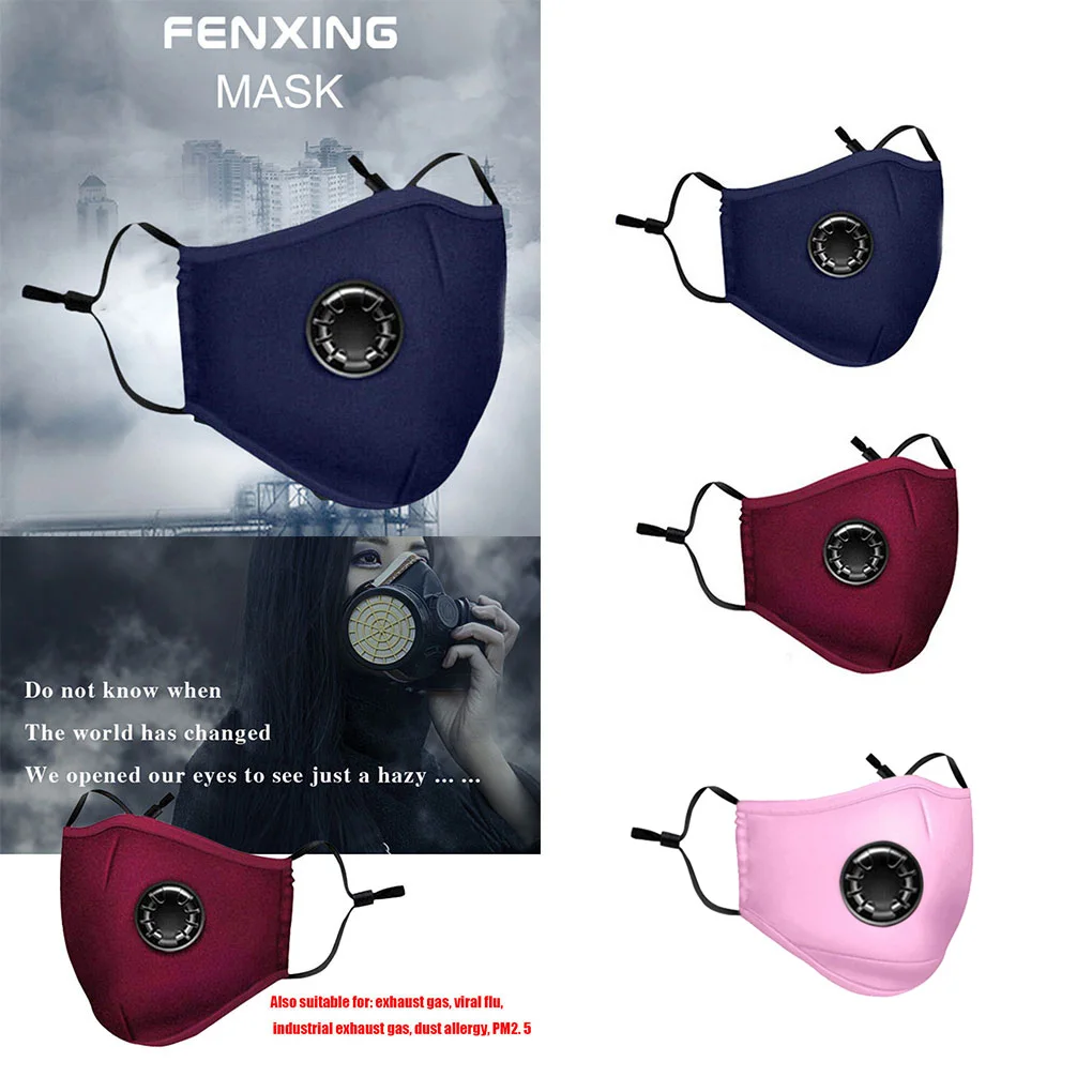 

Reusable Washable PM2.5 Cotton Masks Breath Valve Mouth Mask Anti Dust Pollution Cloth Mask With 2 Activated carbon filters