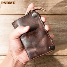 PNDME простой ретро высокого качества из натуральной кожи для мужчин и женщин ключ кошельки мягкий верхний слой кожа Роскошная молния монетница ручной работы