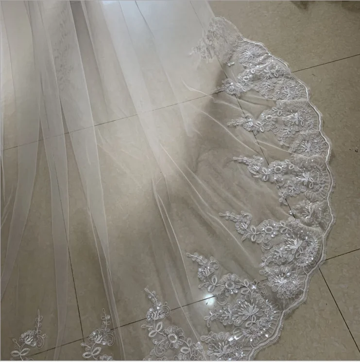 Wedding veil White Ivory Cathedral Wedding Veils Long Lace Edge Bridal Veil with Comb Accessories Bride Veu