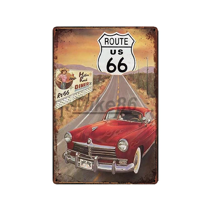 Blechschild Route 66 Mother Road Trip Freedom USA Drive retro 30x30 cm