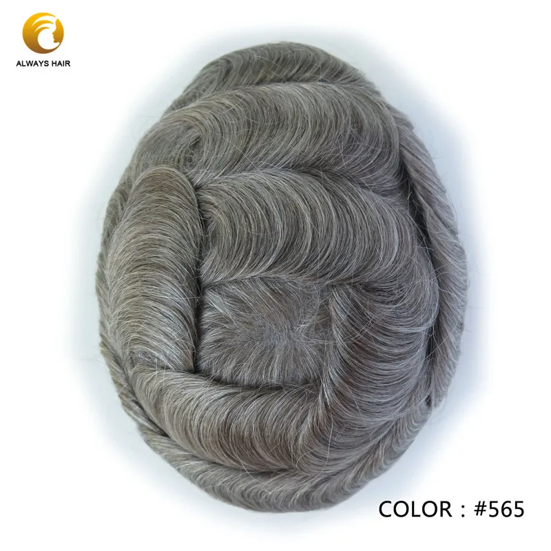 565 # Durable Skin Base Indian Human Hair System Man Thickness 0.12-0.14mm PU Toupees Wig for Men Popular Design in Middle East Asia - Парик Цвет: 565 #