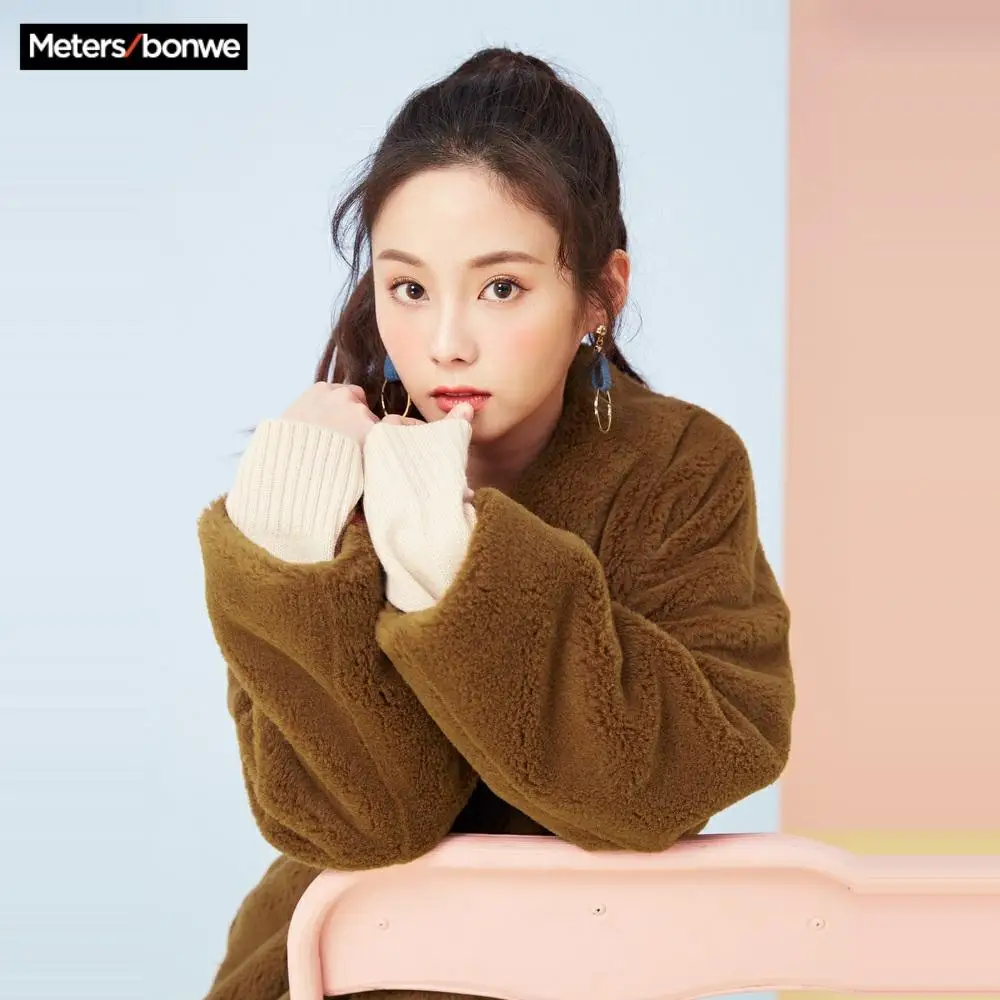 Metersbonwe зимнее теплое плюшевое плотное пальто из искусственного меха вязаный