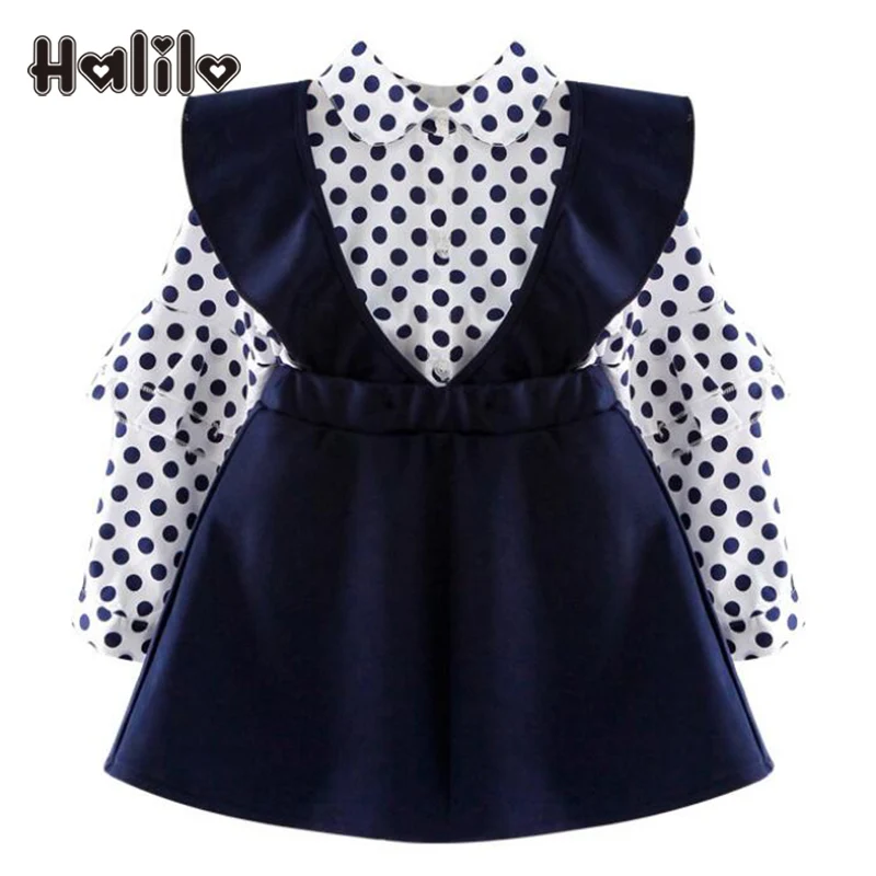 Halilo/комплекты одежды для маленьких девочек блузки в горошек с длинными рукавами +