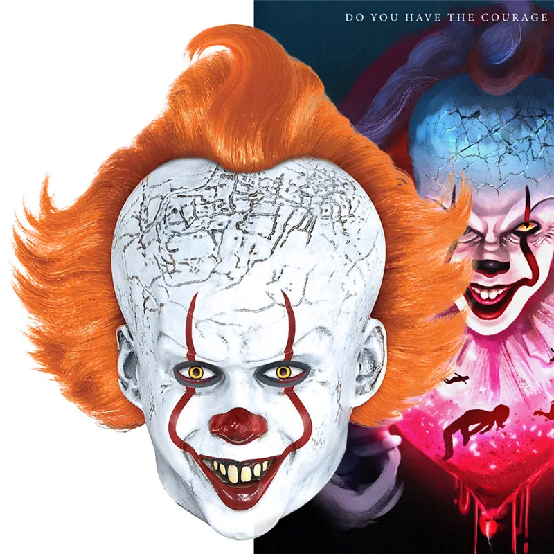 Pennywise маска для косплея с желтым париком это вторая часть 2 ужас, Костюмированная вечеринка латексные маски клоун Хэллоуин костюм реквизит