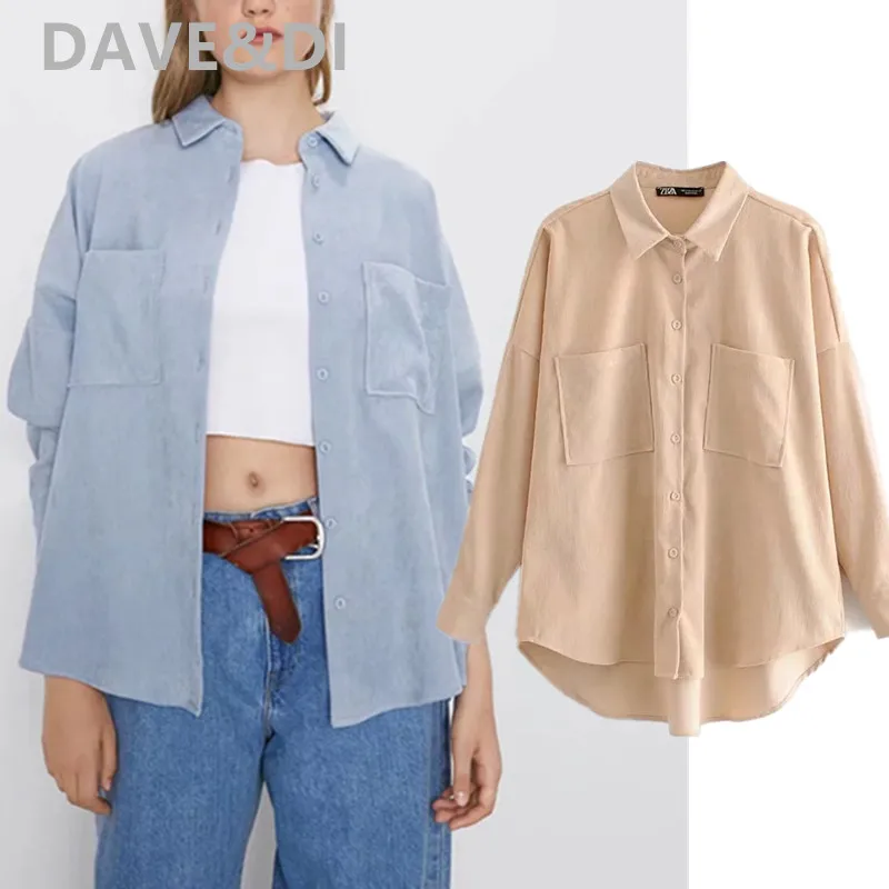

Dave&Di england vintage corduroy oversize boyfriend spring blouse women blusas mujer de moda 2020 shirt womens tops and blouse