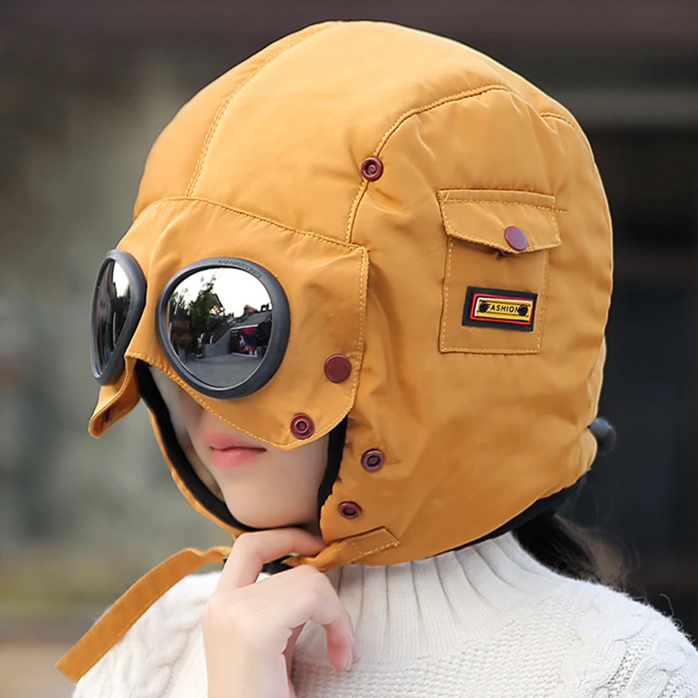 Yellow 1 шт. детская шапка На зимнем меху для маленьких мальчиков куртка-бомбер Шапки ветрозащитная плотная теплая куртка для девочек зимние Кепки маска для лица очки шапки-ушанки для детей - Цвет: Yellow