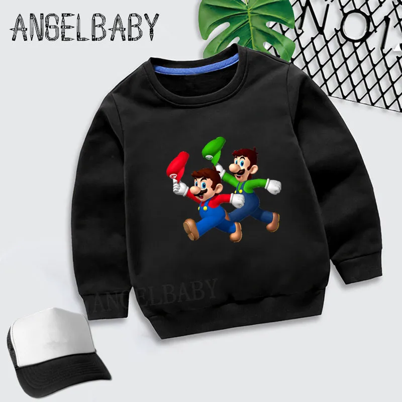 Kids Cartoon Super Mario With Luigi Hoodies Children Autumn Tops Baby Cotton Clothes,Boys Girls Sweatshirt KYT5175 - Цвет: 5175E-Black