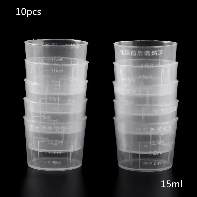 10Pcs 15ml Clear Plastic Measuring Cup Graduated Measure Beaker Measuring Medicine Cups For Lab plastic measuring cylinder