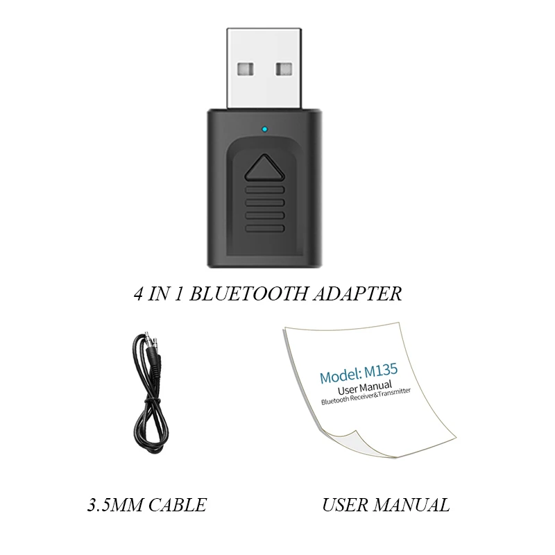 CALETOP 4 в 1 Bluetooth 5,0 беспроводной адаптер 3,5 мм разъем AUX аудио Bluetooth приемник для автомобиля передатчик для автомобиля для ТВ динамик - Цвет: Adapter