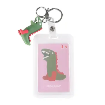 

Transparent Bank Credit Card Bag Holder Cute Dinosaur ID Bus Card Cover Keychain