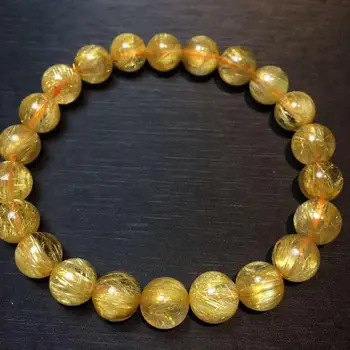 

8.5mm Natural Brazil Gold Rutilated Titanium Quartz Bracelet Woman Man Lucky Wealthy Clear Round Beads Crystal Charms AAAAA