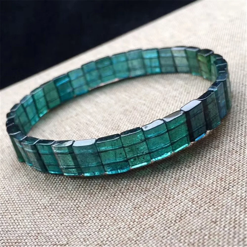 

8x5mm Natural Blue Green Tourmaline Quartz Bracelet For Woman Man Crystal Brazil Rectangle Beads Gemstone Bangle Jewelry AAAAA