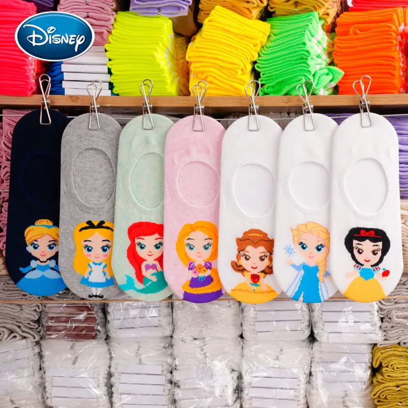 

Disney Short Stocks Cartoon Silicone Strip Slip Women's Socks Disney Princess Shallow Mouth Invisible Thin Cotton Socks 1Pair