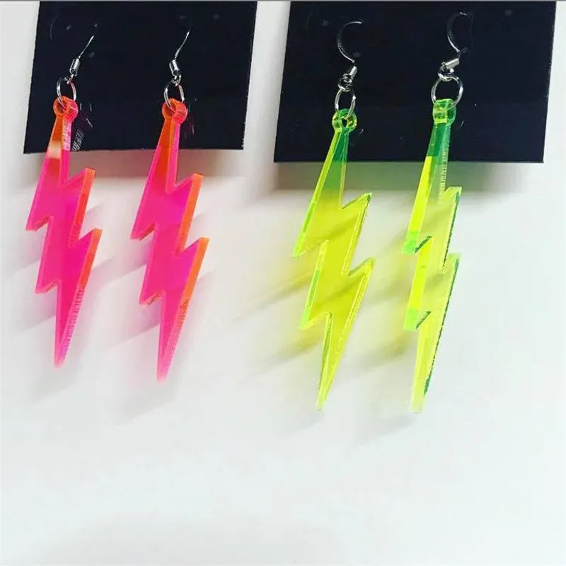 Mini neon pink cork lightning bolt earrings  Trend Tonic