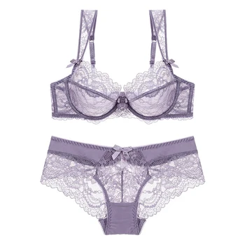 

Sexy Lace Transparent Bra with Stones Ultra Thin Unline Bra and Panty Set Plus Size Underwear Women Lingerie A B C D Cup 95C 95D