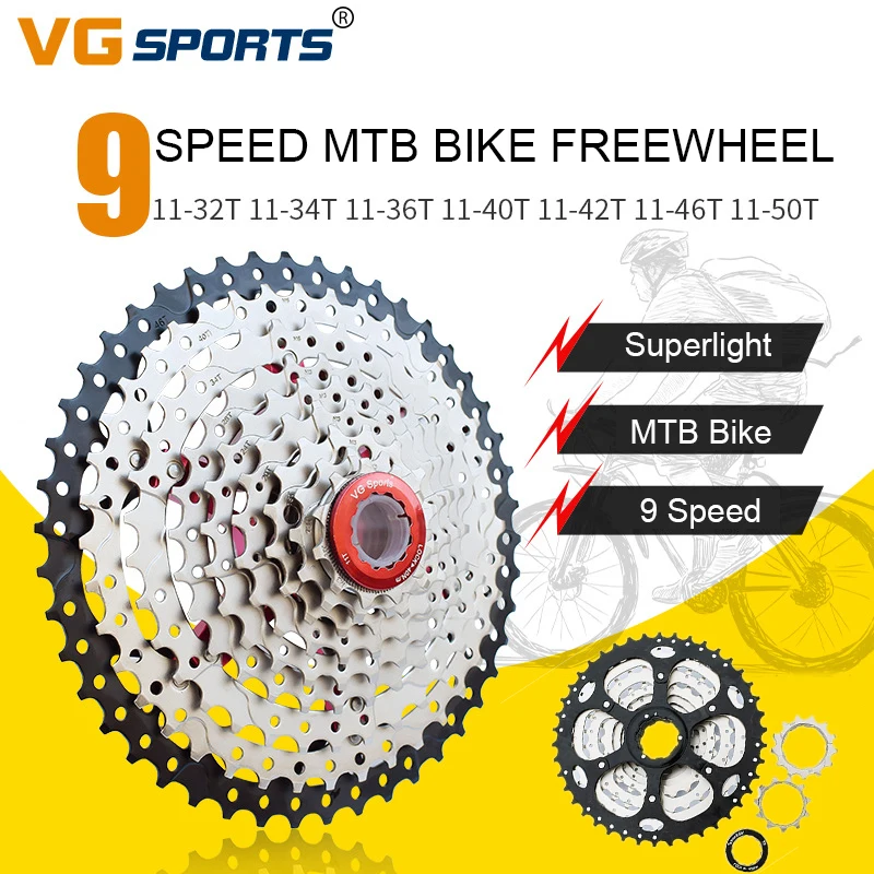 

VG sports 9 speed MTB Bike Cassette Freewheel Gear Ratio 32T/34T/36T/40T/42T/46T/50T For Mountain Bicycle Shimano Sprocket