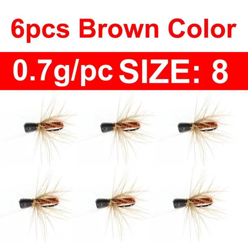 6pcs size8 Brown 6 шт., 1 г, 0,8 г, 0,5 г, 0,3 г, Утяжеленный багги, червь, для ловли со льдом, приманки, Джиги, быстро тонущие, Нимфа, приманки в виде мух для зимней нортлендской рыбалки - Цвет: 6pcs size8 Brown