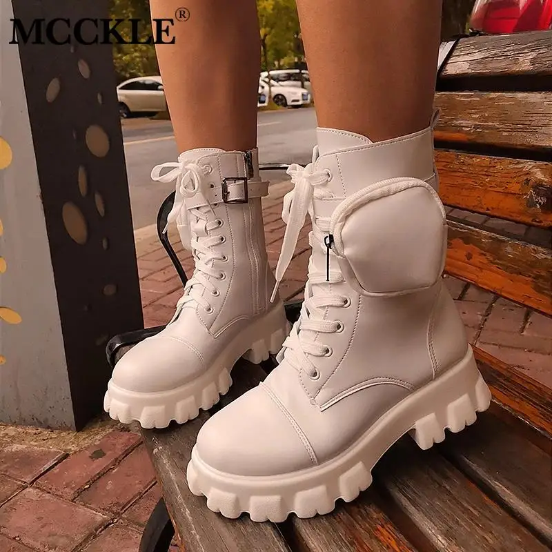 Botas de combate con cordones de bolsillo para mujer, botines de plataforma  con tacón grueso a la moda para otoño, 2021 _ - AliExpress Mobile