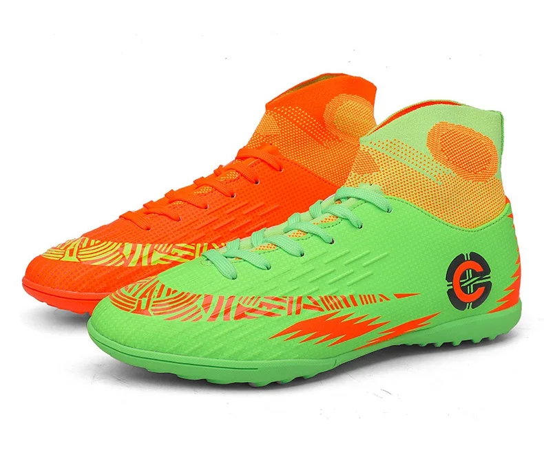 Green Orange TF Размер 46, футбольные бутсы, легкие бутсы, шипы, ФГ, супер-защита, дизайн, высокие кроссовки, мягкая обувь для футбола, мужская обувь - Цвет: Green Orange TF