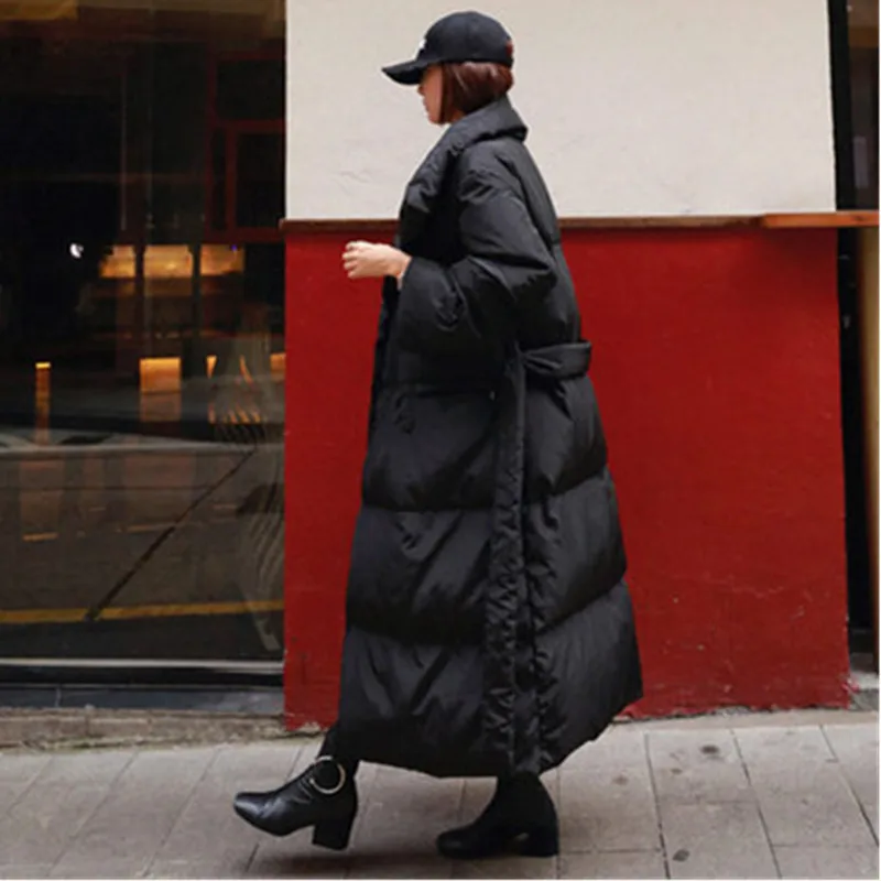 

2020 Winter New Casual Fashion Temperament Women Loose Plus Solid Color Hooded Knee Down Jacket Female Outerwear Clothes