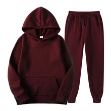 

Tracksuit Men Fashion Hoodies Men Suits Solid Sets Men Sweatshirts+Sweatpants Spring Autumn Fleece Hooded Pullover 2 Pieces Set