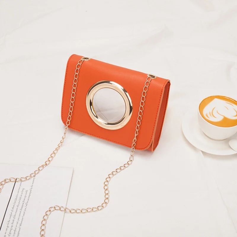 Purse Summer Autumn Korean New Change Packet Cover Type Large Circle PU Solid Decoration Oblique Chain Small Square Bag New
