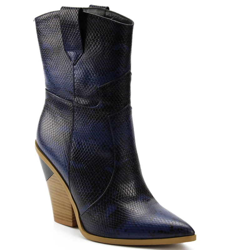 GCYFWJ/брендовая весенне-зимняя популярная женская обувь на высоком каблуке, большие размеры 46 короткие ботинки в стиле ретро Женская обувь без застежки новые ботинки в западном стиле - Цвет: dark blue with fur