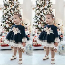 Новинка года; кружевное платье принцессы Детское кружевное платье с длинными рукавами для маленьких девочек вечерние, свадебные, пышные Детские платья с бантом в морском стиле для девочек