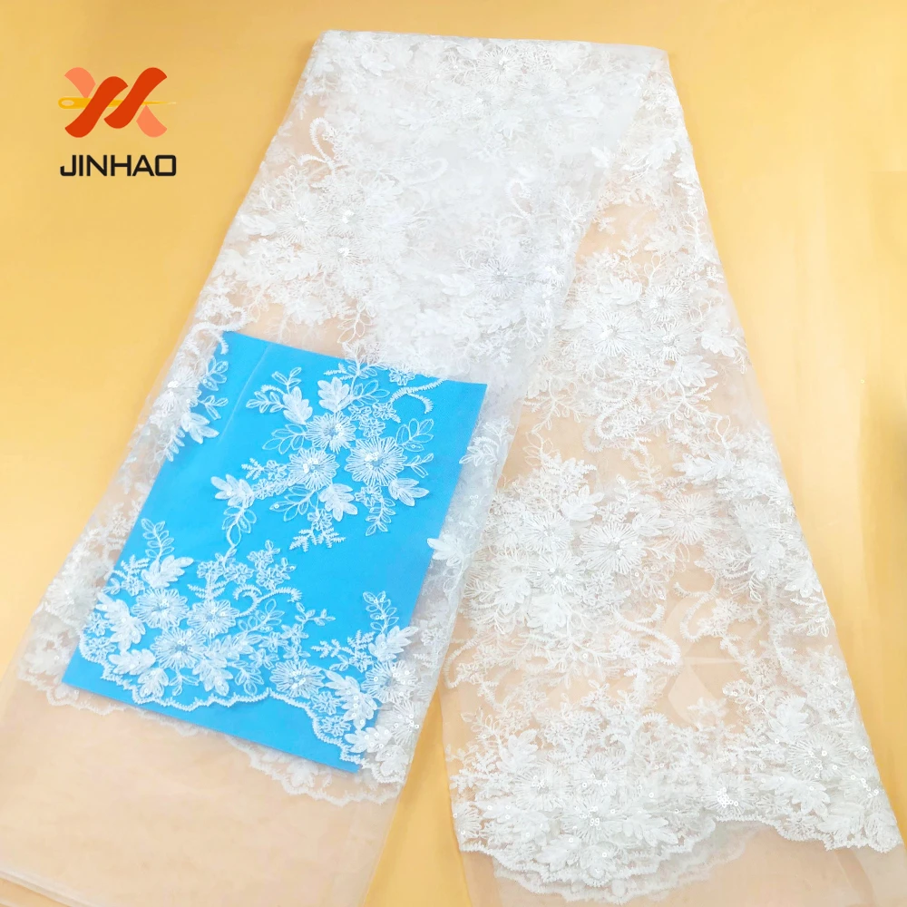 

5 Yard Hot Milk Silk African French Lace Fabric 2019 High Quality Lace Embroidered Sequin Lace Fabric For Women Wedding Party