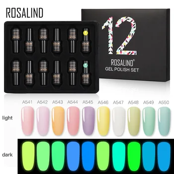 

ROSALIND12Pc/ Box Primer Gel Varnish Nightlight Luminous Soak Off UV LED Gel Nail Polish Base Coat No Wipe Top Color Gel Polish